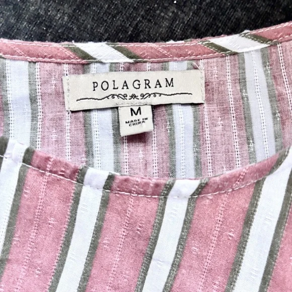 Polagram Blouse Women's Striped Flutter Sleeve Top Ruffles Cottagecore Boho M - Picture 3 of 6